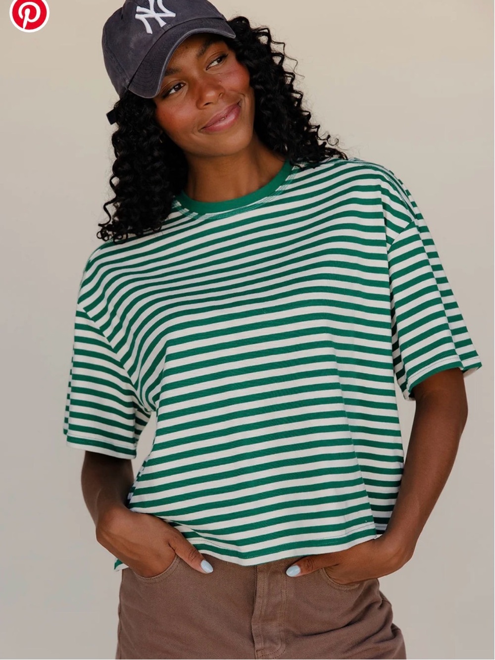 Striped Roolee Green and White Crewneck Tee - Women